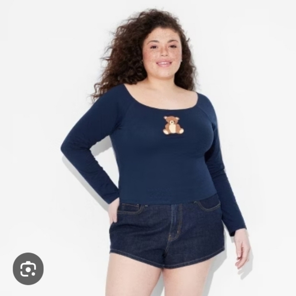 Modern Lux Graphic Tee Shirt Woman’s Large Navy Blue Long Sleeve Teddy Bear